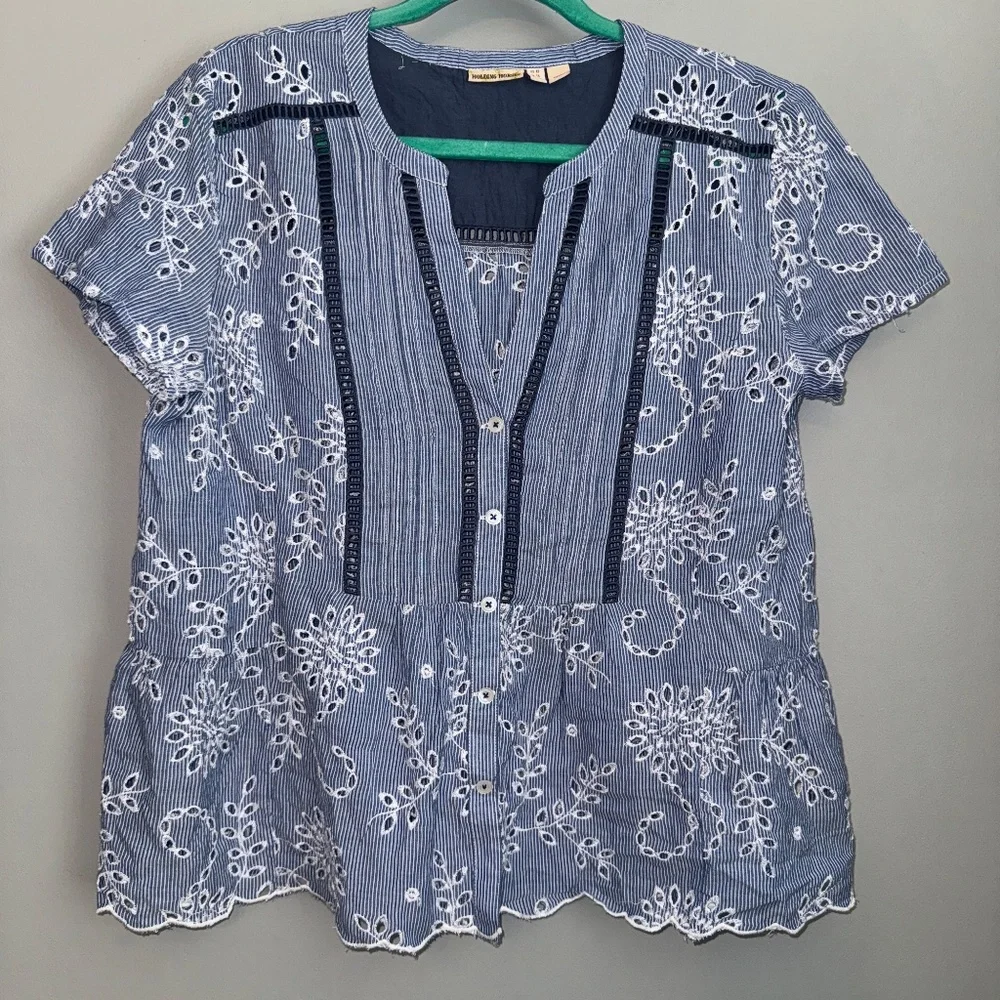 EUC Anthropologie Holding Horses Babydoll Eyelet Top Size 12 - Picture 2 of 8